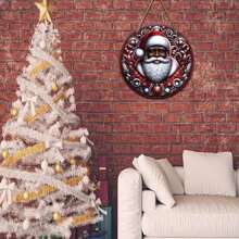 8x8 英寸复古非裔美国人圣诞老人和圣诞奶奶 2D 木质花环装饰牌 - 圆形前门装饰，手工制作墙饰，适合圣诞节和节日庆祝活动 - 多色2 - 查看 5