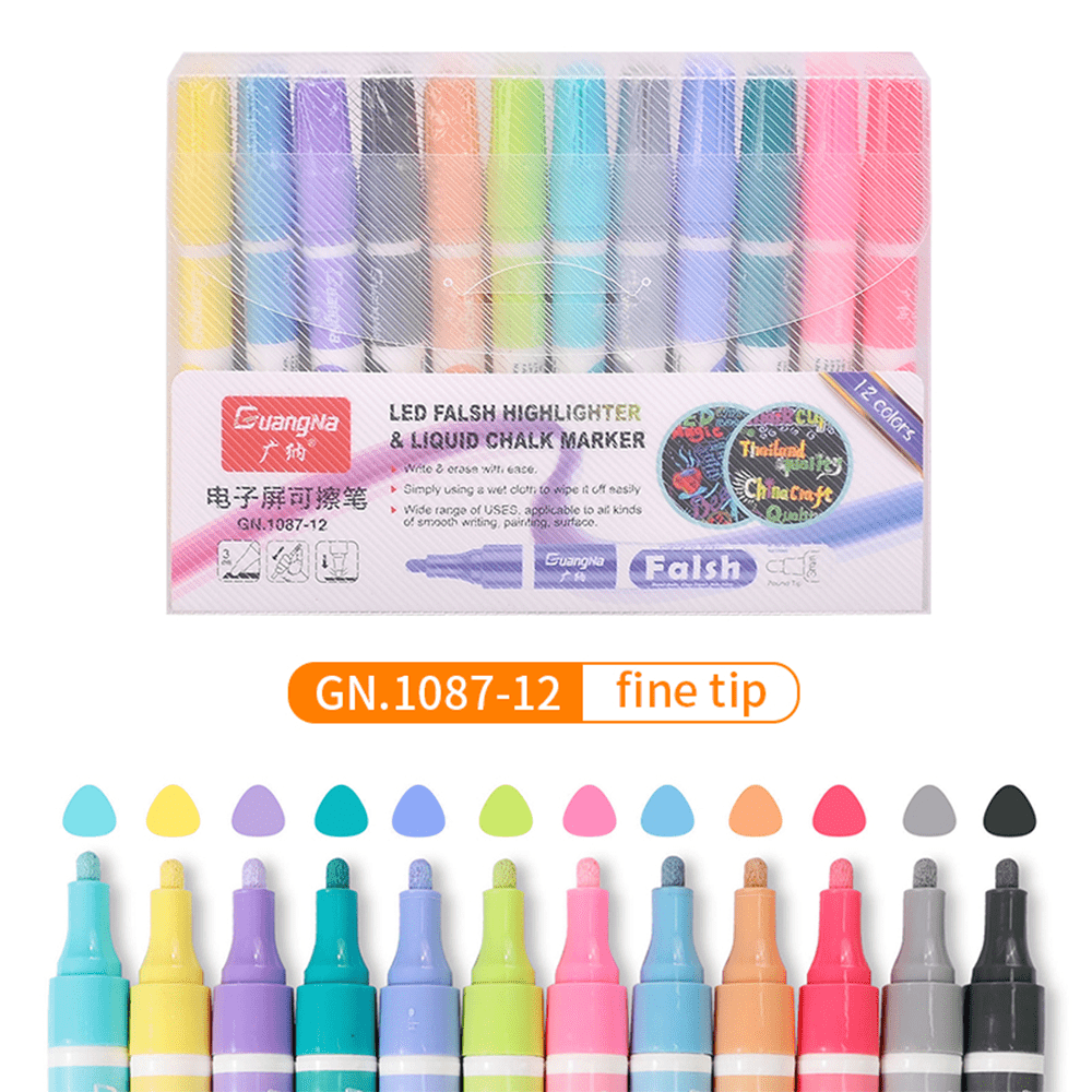 12 Colors Of Dry Erase Markers For Chalkboards, DustFree Erasable