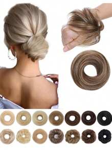 凌乱发髻 直发髻 接发 迷你橡皮筋发髻 发圈 合成甜甜圈 假发配件 高发髻 - 彩色 - 查看 2