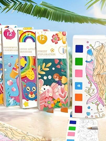 12 piezas/libro, Pintura de acuarela, Pintura de graffiti, Pintura de artista de graffiti, Pintura de acuarela de dibujos animados, Pintura de bolsillo de viaje, Regalo de vacaciones, Regalo de Acción de Gracias y Navidad, Regreso a la escuela