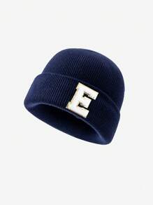 1pc Children's Letter Knitted Hat, Male And Female Children Go Out In Autumn And Winter To Keep Warm, Suitable For 3-8 Years Old Children To Go To School - Navy Blue - View 4