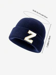 1pc Children's Letter Knitted Hat, Male And Female Children Go Out In Autumn And Winter To Keep Warm, Suitable For 3-8 Years Old Children To Go To School - Navy Blue - View 9