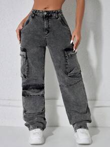 Jeans cargo elásticos de estilo casual de calle ICON - Gris - Ver 7