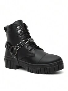 Women's Blogger Ankle Boots Tractor Platform Boot With Removable Metal Chain - 黑色 - 查看 2