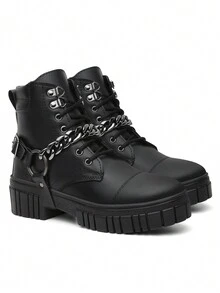 Women's Blogger Ankle Boots Tractor Platform Boot With Removable Metal Chain - 黑色 - 查看 3