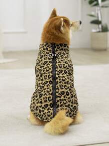 1pc Khaki New Leopard Print & Spotted Gourd Pattern Dog Coat With Back Zipper, Washable Pet Jacket Suitable For Large, Medium And Small Dogs, Home Or Outdoor Use - Khaki - View 6
