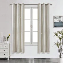 2pcs/Set Panel Curtains - Beige Solid Curtains With Laser Cut Star Holes To Darken Room, Suitable For Bedroom, Decor Home Curtain For Girls Room, Living Room