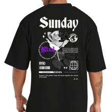 Men's Oversized Streetwear T-Shirt For Gym And Sports Activities Flower - màu đen - Xem 3