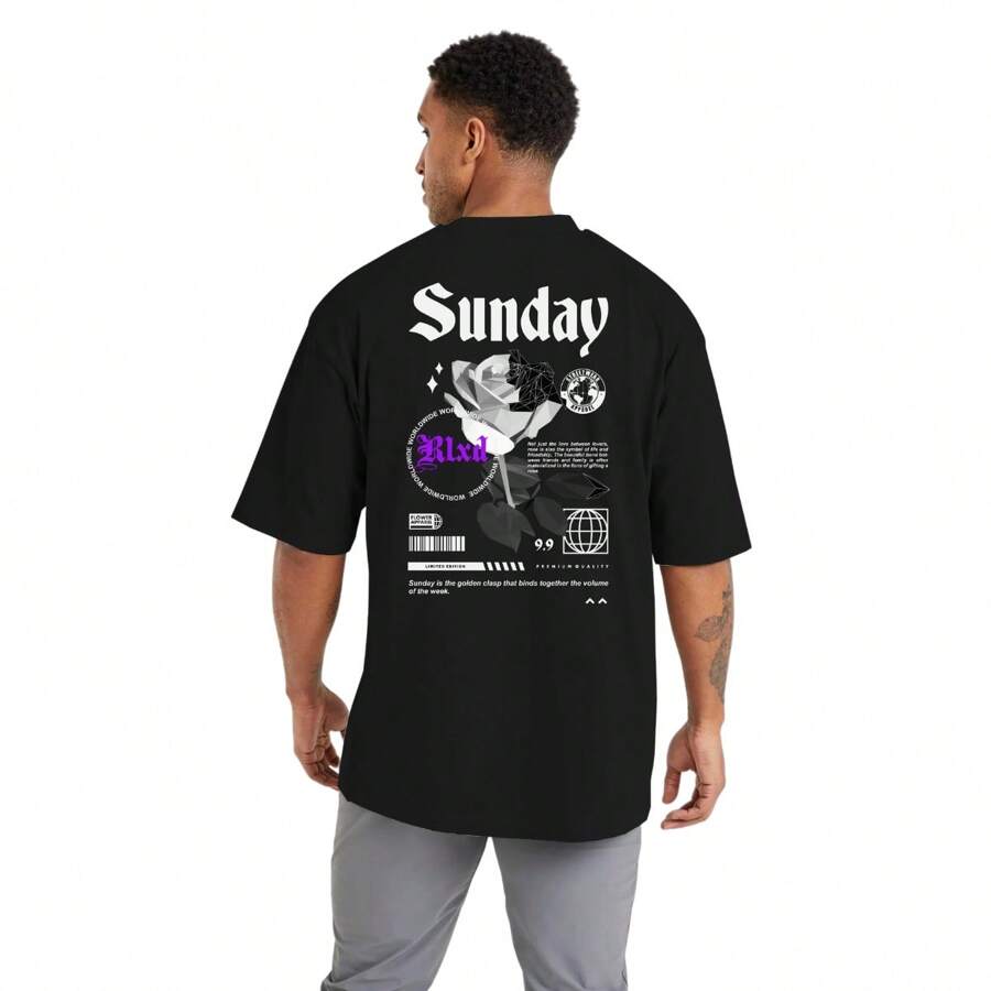 Men's Oversized Streetwear T-Shirt For Gym And Sports Activities Flower - màu đen - Xem 1