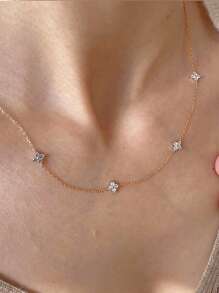 GAGAFEEL 1 chiếc vòng cổ tối giản bằng bạc Sterling S925 đính hoa và đá Cubic Zirconia hình chòm sao, dây chuyền đeo qua xương quai xanh, quà tặng hàng ngày cho phụ nữ, ngày Valentine. - Hoa hồng vàng - Xem 3
