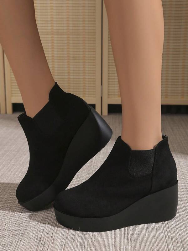 2024 Nowe Damskie Krótkie Buty, Koturny Gruba Podeszwa Okrągłe Noski Botki Do Kostki Na Zimę