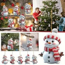 5 bucăți ornament de agățat cu om de zăpadă de Crăciun, Crăciun, Anul Nou, decor pentru brad, ziua de naștere, nuntă, ornament acrilic de sărbătoare, decor acrilic plat 2D