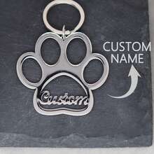 1 móc khóa tên cá nhân hóa hình trái tim in dấu chân sư tử móc khóa, từ tùy chỉnh thẻ nhận dạng động vật móc khóa tên cá nhân móc khóa - Bạc - Xem 7