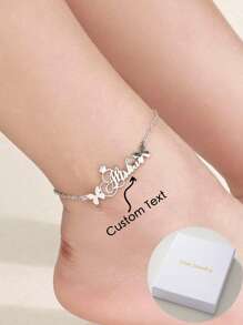 A Beautiful And Cute Two Butterfly Strap With A Small Crown, Personalized Customized English Letter Name Bracelet,Party, Banquet, Wedding, Seaside Vacation Jewelry, Minimalist Elegant Style, Neutral Style Birthday Accessories, Fashionable Christmas Gifts For Family, Simple And Classic, Suitable For Daily Wear And Gift Giving, Mother's Day Jewelry, Suitable For All Seasons