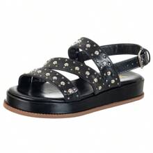 Women's Papete FlatForm Sandal With Straps Eyelets Fashion Comfort Empire Feet - 黑色 - 查看 1