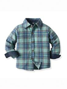 Young Boy Plaid Long Sleeve Shirts, Kids Button-Down Collar Shirts For Autumn - Multicolor - View 1