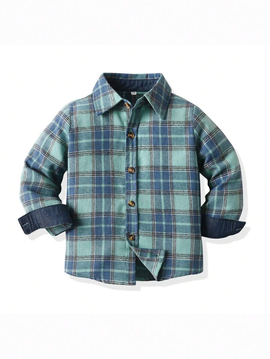 Young Boy Plaid Long Sleeve Shirts, Kids Button-Down Collar Shirts For Autumn - Multicolor - View 1