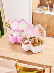 1pc Fashion Heart Shaped Music Box, Double Heart Design Home Decor, Contains Rotating Ballerina Dancer, Hand Crank Acrylic Musical Figurine, Romantic Metal Clockwork, Home Decor Accessory, Romantic Gift For Couples, Birthday, Valentine's Day, Party Valentine's Day Birthday Gifts Graduation