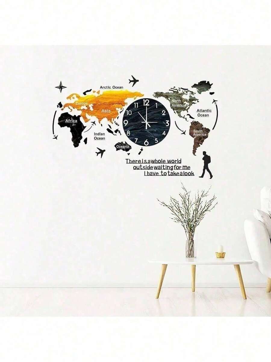 World Map Wall Clock Modern Decorative Wall Clocks For Living Room