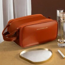 Large Capacity PU Makeup Bag U-Shaped Opening Portable Travel Toiletry Bag - 駝色 - 查看 1