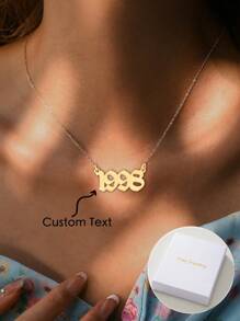 定制生日年份数字吊坠项链。情侣项链，具有特殊的纪念意义，是送给家人，朋友和伴侣的非常有创意的礼物，经典复古，中性风格，永恒，派对宴会婚礼海滩度假珠宝，简约优雅风格 - 金黃色 - 查看 1