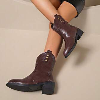 2024 Autumn/Winter New British Style Round Toe Low Heel Boots, Women Casual Versatile Short Boots Plus Size