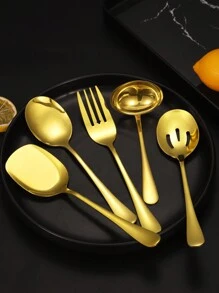 5 piezas de cubertería dorada de acero inoxidable, utensilios de cocina, regalo de Navidad, suministros escolares