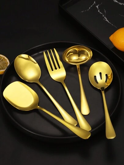 5 件金色银器不锈钢厨房餐具、厨房、圣诞礼物、学校用品