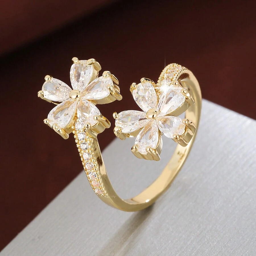 1 件花朵设计锆石镶嵌女士戒指 - 彩色 - 查看 1