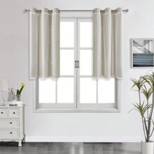 2pcs/Set Panel Curtains - Beige Solid Curtains With Laser Cut Star Holes To Darken Room, Suitable For Bedroom, Decor Home Curtain For Girls Room, Living Room
