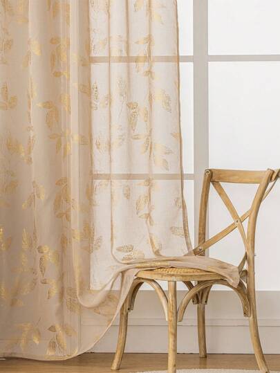 1pc Romantic Simple Colorful Leaf Floral Pattern Textured Linen Style Curtain, For Living Room Bedroom Balcony Window Decor