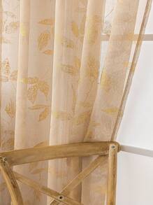 1 szt. Romantyczna prosta kolorowa zasłona w kształcie liścia z kwiatowym wzorem, teksturowana, w stylu lnianym, do salonu, sypialni, balkonu, dekoracji okien - Beżowy - Zobacz 6