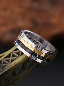 Hipoem 1pc Rotatable 2-In-1 Titanium Steel Ring, Stylish Roman Numerals Wheel Decompresses Multi-Functional Mechanical Ring For Men - Multicolor - View 16