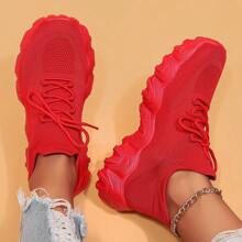 Women's Breathable Round Toe Slip-On Cushion Sneakers, Ladies' Casual Knitted Shoes - 紅色 - 查看 3