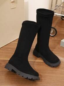 Bottes tubes hautes pour bébé simples, polyvalentes et à enfiler, à la mode