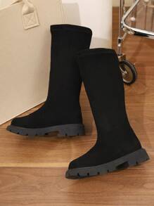 Bottes tubes hautes pour bébé simples, polyvalentes et à enfiler, à la mode
