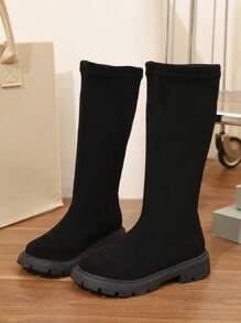 Bottes tubes hautes pour bébé simples, polyvalentes et à enfiler, à la mode