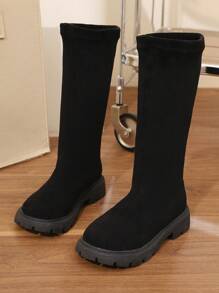 Bottes tubes hautes pour bébé simples, polyvalentes et à enfiler, à la mode