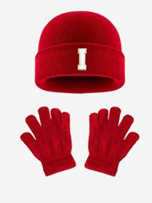 1pc Blue Children's Knitted Hat With Letters, Soft And Warm Fashion, Suitable For 1-3 Years Old Boys And Girls Autumn And Winter Daily Use.