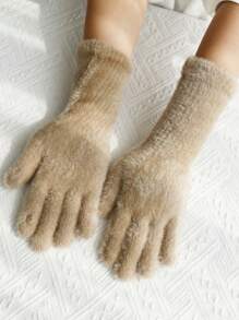 2 pary damskich, jednolitych, puszystych, dzianinowych rękawiczek z funkcją obsługi ekranów dotykowych, ciepłe, podzielone rękawiczki z palcami, urocze, termiczne rękawiczki podszyte do jazdy na rowerze i uprawiania sportu, idealne na prezenty świąteczne, odpowiednie do codziennych dojazdów do pracy i na uczelnię, jesień/zima - A - Zobacz 4