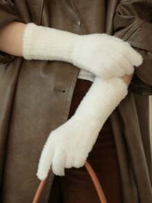 2 Pairs Women Solid Color Fluffy Knitted Touchscreen Gloves, Warm Divided Fingers Gloves, Cute Thermal Lined Gloves For Cycling & Sports, Ideal For Holiday Gifts, Suitable For Daily Commute & Campus Wear, Autumn/Winter