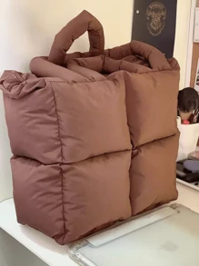 韩版女士百搭通勤单肩包大容量时尚手提包适合秋冬季装羽绒服甜美酷炫少女风 - 棕色 - 查看 3