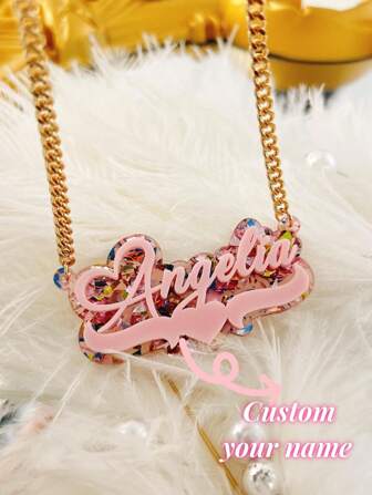 Customized Acrylic Name Necklace, Pink Nameplate Pendant Necklace For Women, Wedding Gift Gold Stylish,Fall Fashion,Vintage,Unisex,Simple,Casual,Hipster,Goth,Punk Custom,Personalized,Unique Ideal Gifts For Her Her,Boyfriend,Girlfriend,Dad,Mom,Family,Friends,Pets,Son,Daughter,Grandparents For Anniversaries,For Valentine's Day,For Mother's Day,For Birthdays,For Graduation,For Father's Day,For Weddings,For Daily Wear,For Party,For Prom,Jewelry & Watches,Season Picks,Custom Name Stainless Steel Necklace, Personalized Nameplate