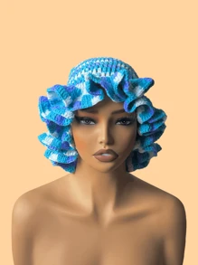 1 件女士手工钩编荷叶边针织贝雷帽，成人软边钟形帽，轻质镂空蕾丝无檐小便帽，有弹性，Y2K 风格，适合日常穿着、摄影、聚会、野餐、户外活动，保暖、防风、保暖耳朵、圣诞节