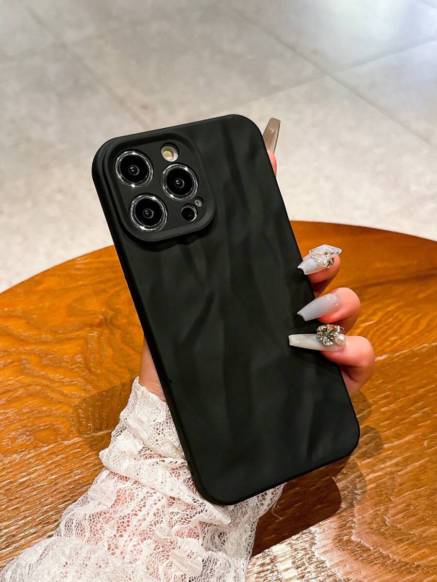 High-Grade Solid Color Pleated Anti-Scratch Full Coverage Lens Protection Phone Case Compatible With Iphone 14 Pro Max, 13, 12/12 Pro, 11, XS - Black - View 1