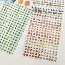 Random 6pcs Cute Square Cut Film Transparent Glitter Stickers Four-Leaf Clover Food Small Elements Journal Decor Stickers Back To School - Color - View 10