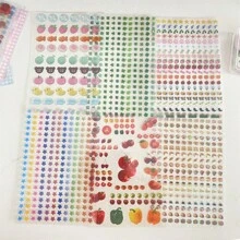 Random 6pcs Cute Square Cut Film Transparent Glitter Stickers Four-Leaf Clover Food Small Elements Journal Decor Stickers Back To School - Color - View 3