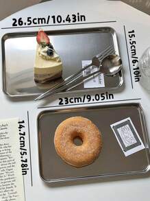 1/2件装ins风甜点盘，304不锈钢金属托盘，长方形蛋糕甜点盘，适合下午茶、咖啡馆、咖啡角和花园聚会 - 銀色 - 查看 14