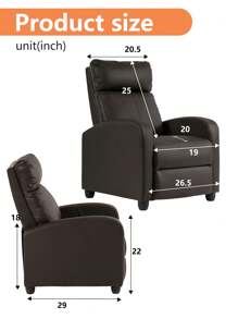 DOPINMIN Recliner Chair PU Leather Recliner Sofa Home Theater Seating With Lumbar Support Overstuffed High-Density Sponge Push Back Recliners Armchair For Living Room - 棕色 - 查看 4