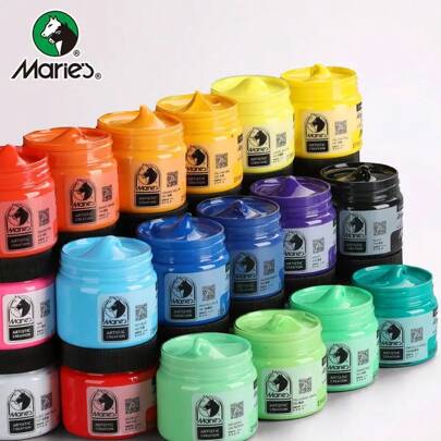 100毫升/3.38盎司玛丽牌丙烯颜料，适用于DIY墙绘、T恤、鞋子、牛仔裤、帆布包等艺术创作，也可用于在木材、玻璃、陶瓷上进行绘画、素描和混合。该颜料不易褪色，是艺术家、成人和初学者的理想艺术用品。